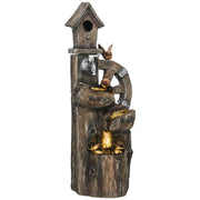 Outsunny Fuente de Agua 2 en 1 con Casita para Pájaros Fuente de Jardín con Iluminación LED Fuente Decorativa en Cascada de 4 Niveles para Jardín Patio Terraza 34,5x29,5x92 cm Multicolor