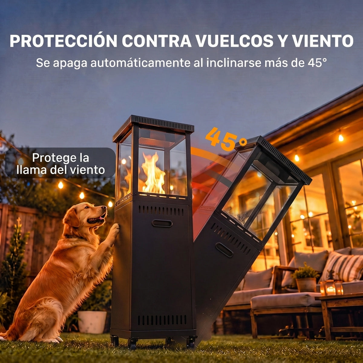 Outsunny Estufa de Gas Butano Exterior, 13 kW, Calefactor de Gas Terraza con Regulación Continua del Calor, Encendido Piezoeléctrico, Antivuelco, 4 Ruedas, Vidrio Templado y Piedras Lava, 30 m² Negro