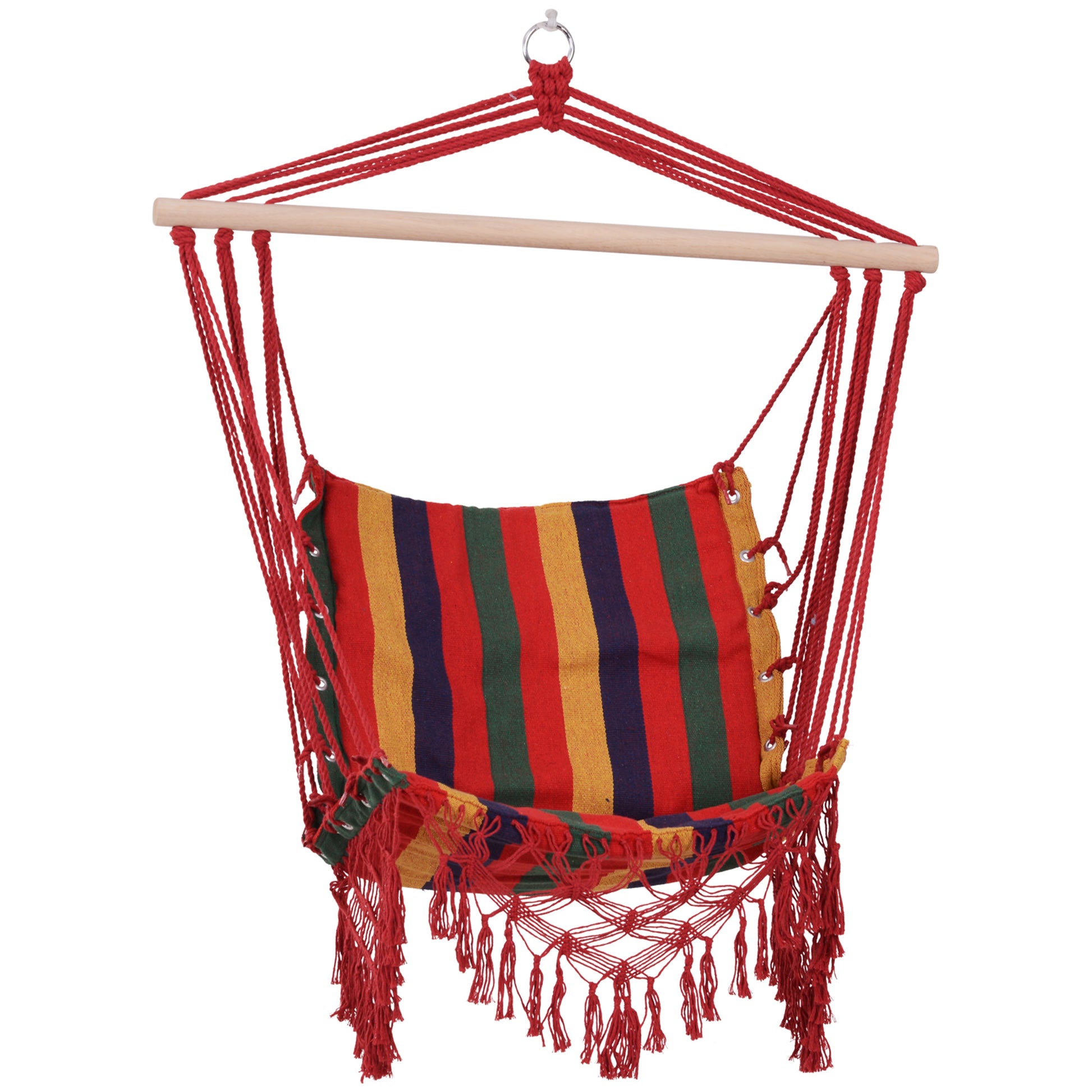 Outsunny Silla Hamaca Colgante Tejido de Algodón Poliéster Carga 100 kg Sillón Colgante para Interior Exterior Terraza 100x60x100 cm Multicolor
