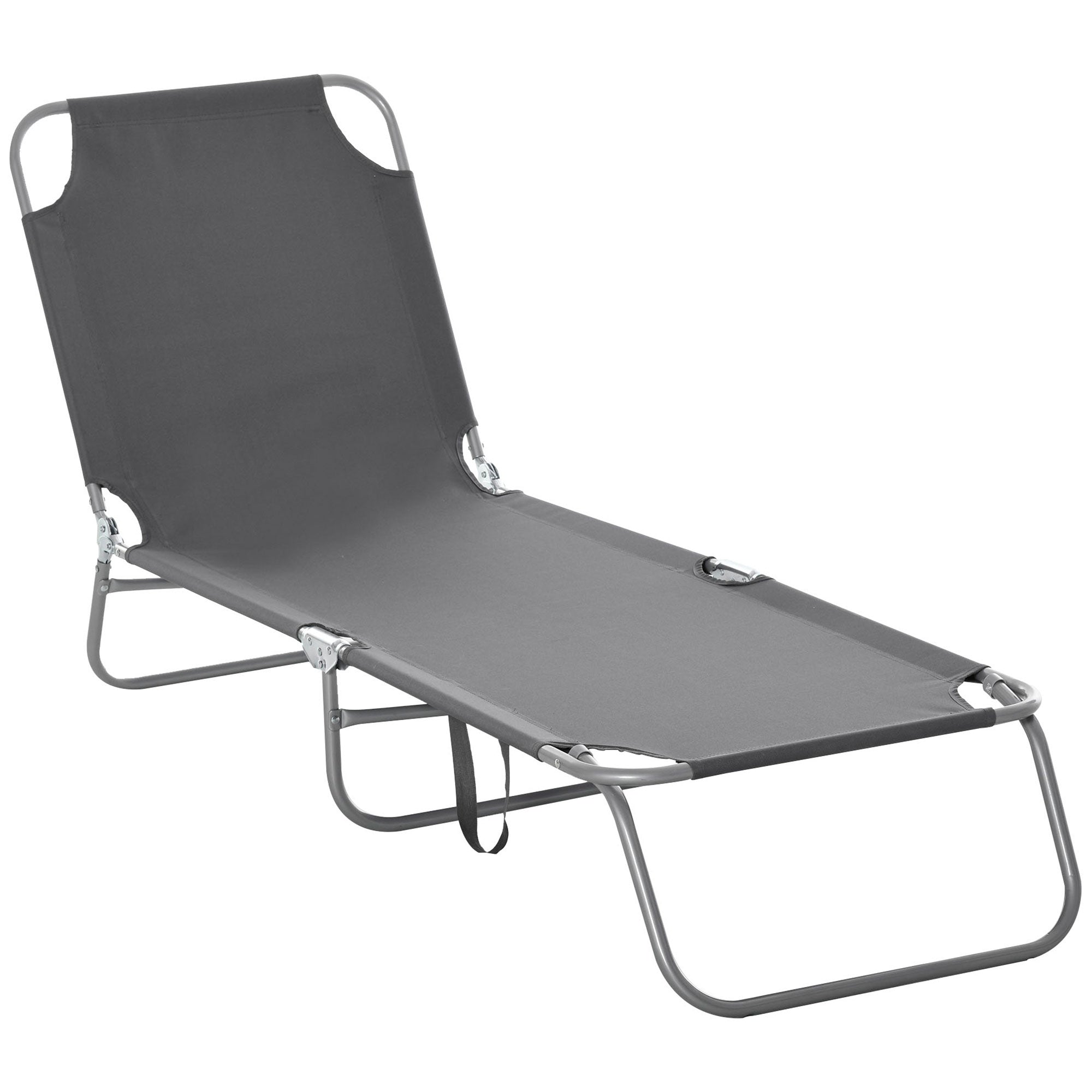 Outsunny Tumbona Plegable Tumbona Jardín Exterior con Respaldo Ajustable en 5 Posiciones y Estructura Metálica Carga 120 kg para Terraza Piscina Playa 187x55x24 cm Gris