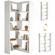 HOMCOM Estantería Expandible 5 Niveles, Librería para Libros Giratoria 350°, Ancho Ajustable, Convertible en en L, Recta o Compacta para Salón, Dormitorio, Estudio 111,5x23,8x163,7 cm Blanco