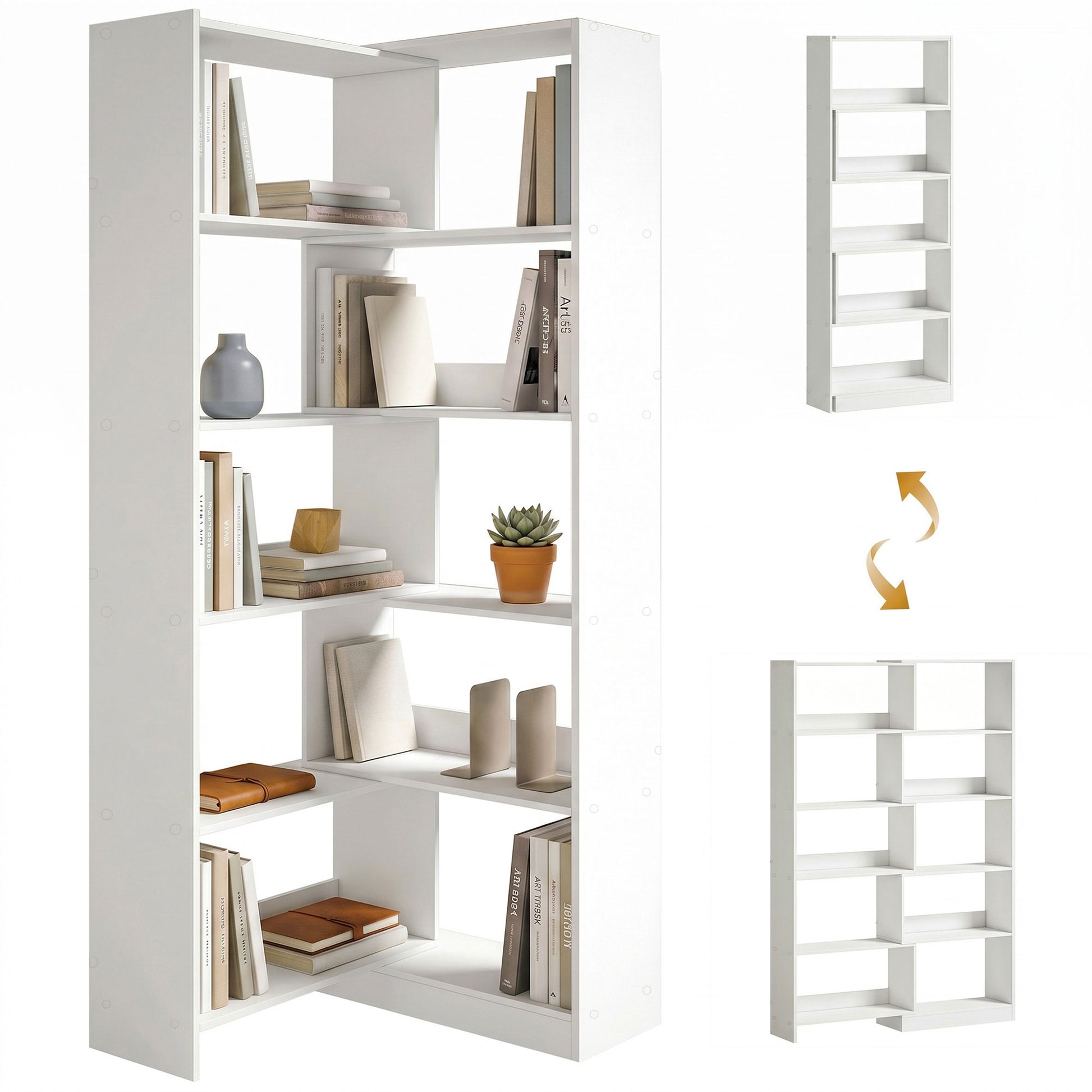 HOMCOM Estantería Expandible 5 Niveles, Librería para Libros Giratoria 350°, Ancho Ajustable, Convertible en en L, Recta o Compacta para Salón, Dormitorio, Estudio 111,5x23,8x163,7 cm Blanco