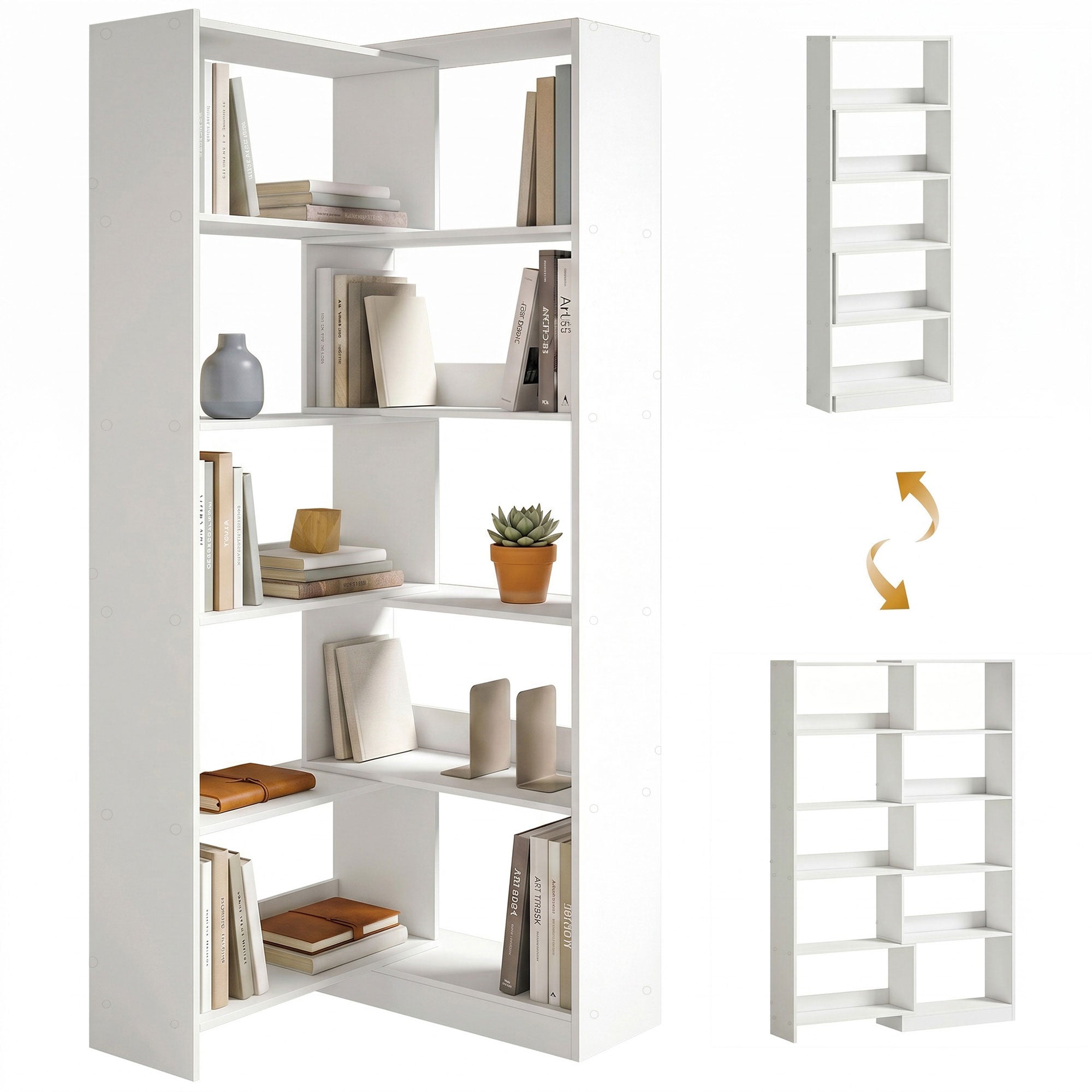 HOMCOM Estantería Expandible 5 Niveles, Librería para Libros Giratoria 350°, Ancho Ajustable, Convertible en en L, Recta o Compacta para Salón, Dormitorio, Estudio 111,5x23,8x163,7 cm Blanco