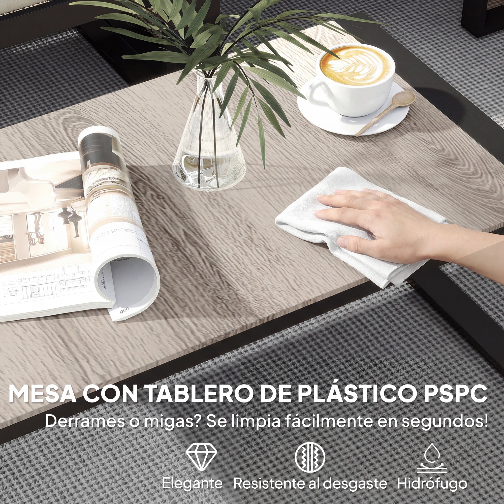 Outsunny Conjunto de Jardín Exterior de 4 Piezas, Muebles Jardín Exterior con 2 Sofás de 2 Plazas, 1 Sillón sin Brazos y Mesa de Centro, Conjunto de Sofá con Estructura de Acero y Cojines, Caqui