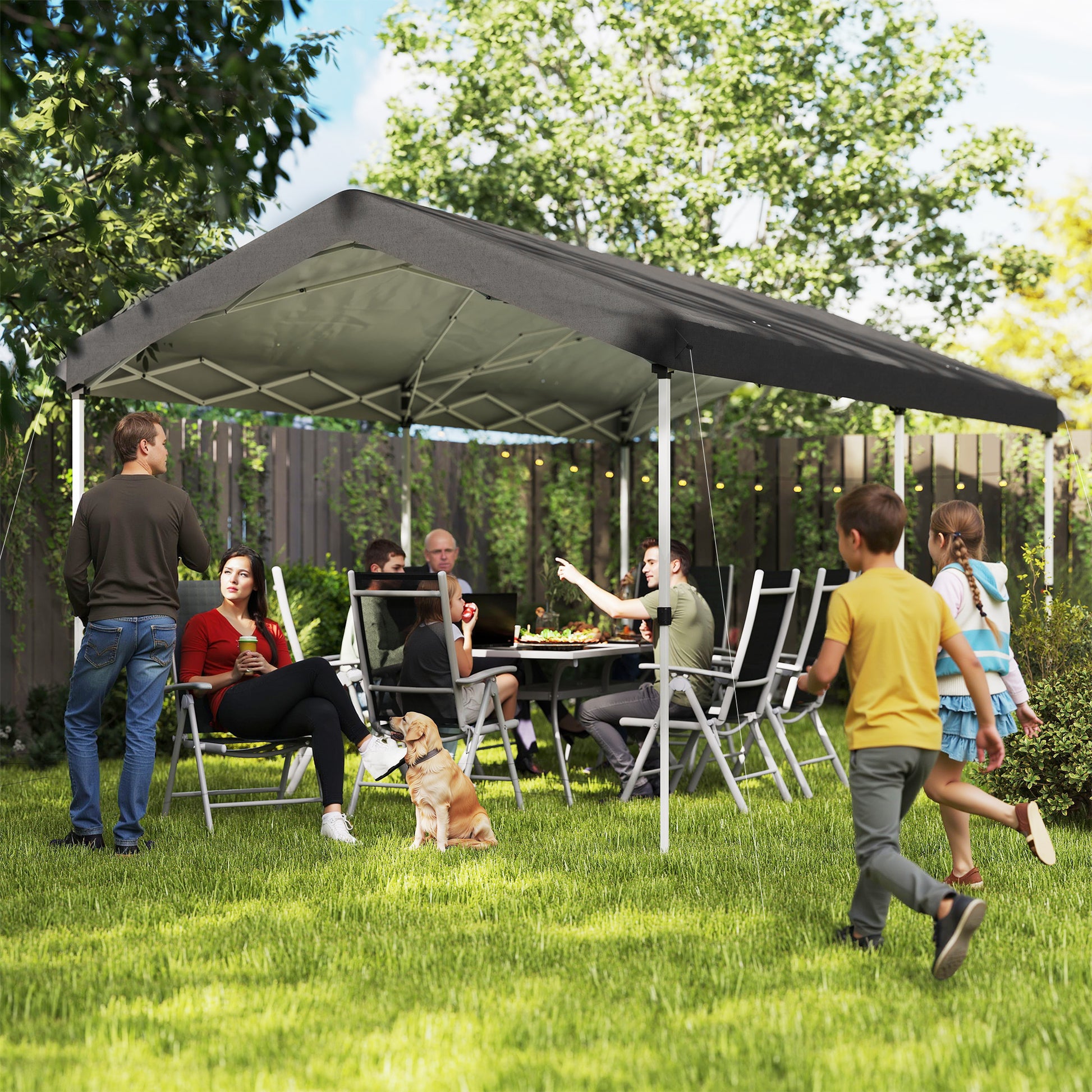 Outsunny Carpa Plegable 6x3 m Cenador de Jardín con Altura Ajustable en 3 Niveles Protección UV50+ Impermeable y Bolsa de Transporte Gazebo para Exterior Fiestas Camping Gris Oscuro