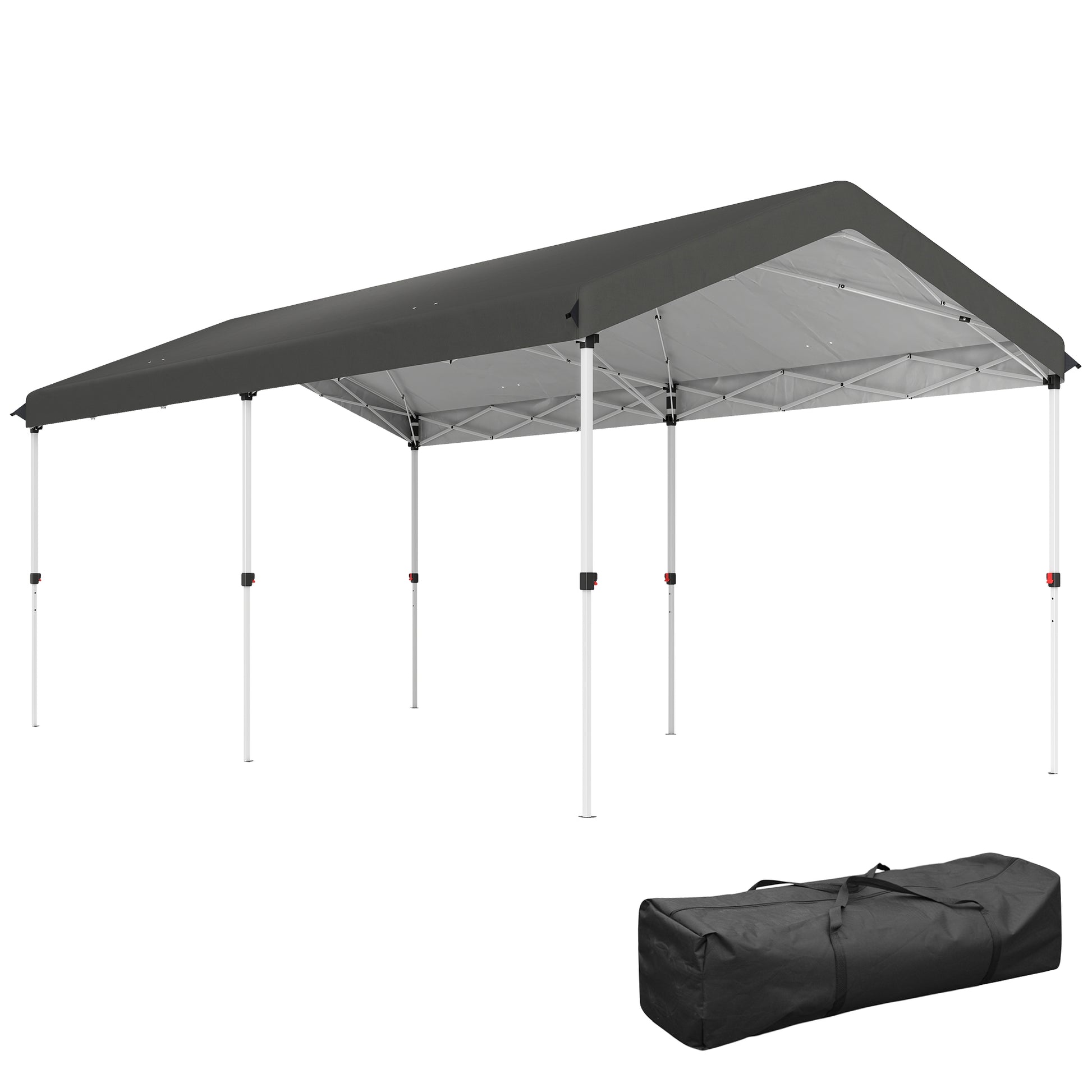 Outsunny Carpa Plegable 6x3 m Cenador de Jardín con Altura Ajustable en 3 Niveles Protección UV50+ Impermeable y Bolsa de Transporte Gazebo para Exterior Fiestas Camping Gris Oscuro