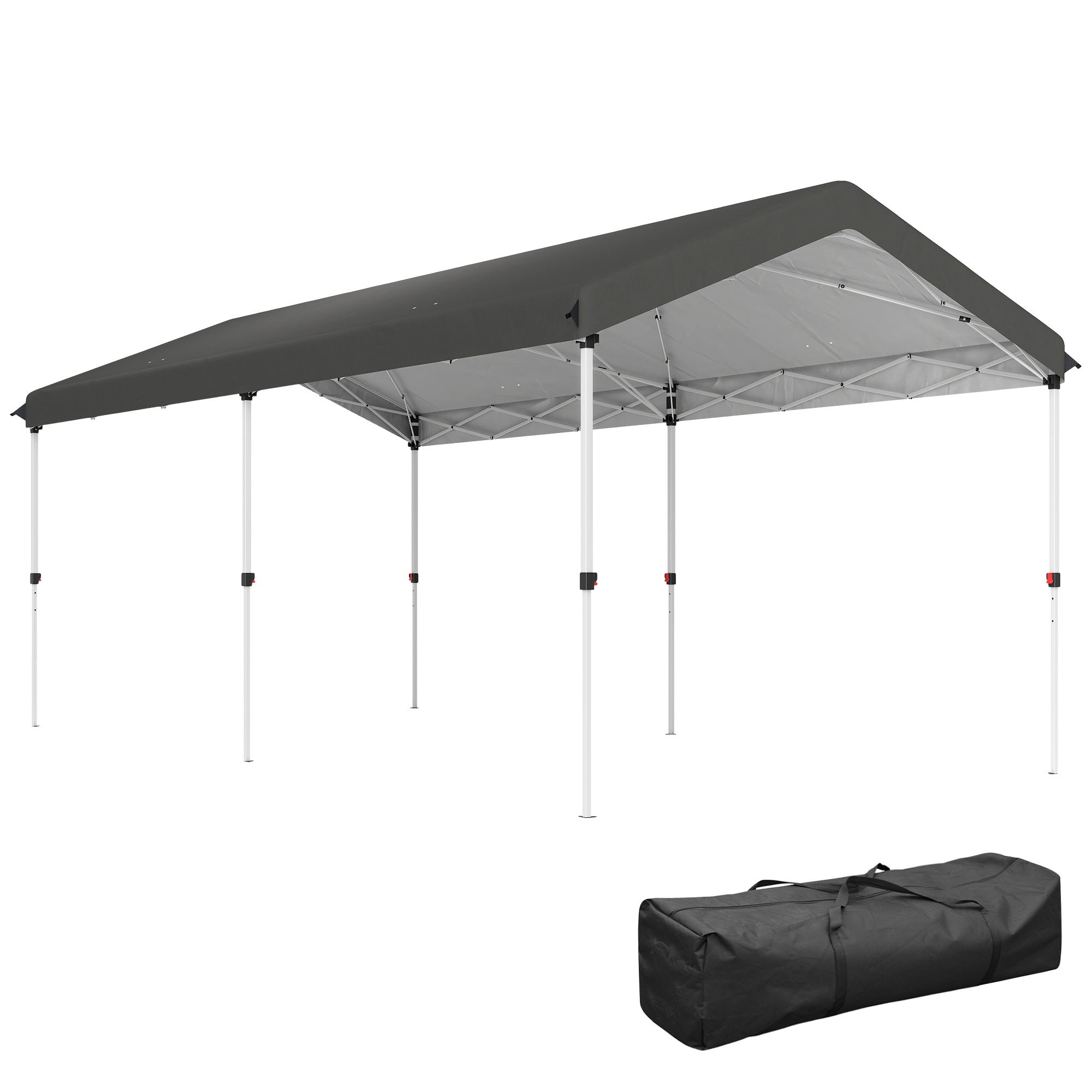 Outsunny Carpa Plegable 6x3 m Cenador de Jardín con Altura Ajustable en 3 Niveles Protección UV50+ Impermeable y Bolsa de Transporte Gazebo para Exterior Fiestas Camping Gris Oscuro