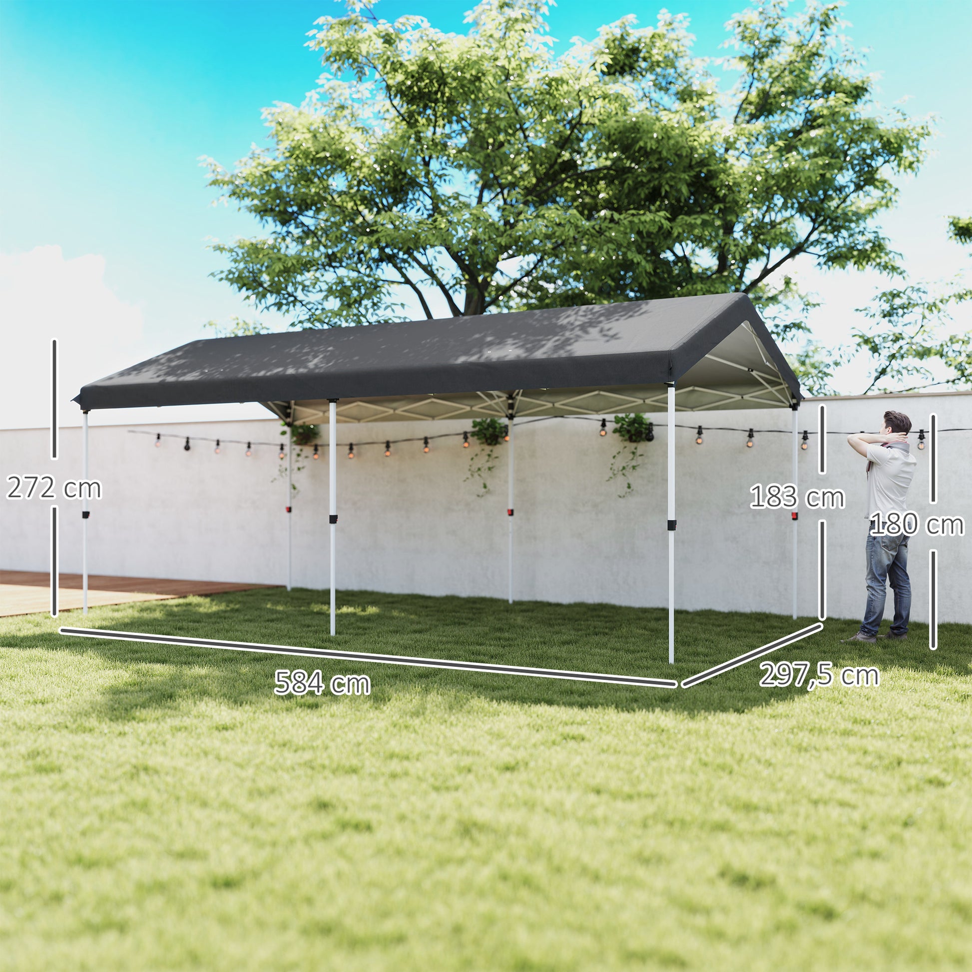 Outsunny Carpa Plegable 6x3 m Cenador de Jardín con Altura Ajustable en 3 Niveles Protección UV50+ Impermeable y Bolsa de Transporte Gazebo para Exterior Fiestas Camping Gris Oscuro