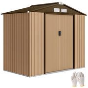 Outsunny Caseta de Jardín Exterior 2,42 m², 213x130x185 cm, Cobertizo de Jardín Exterior Metálico con Puertas Correderas, Ventilación y Kit de Fundación, para Almacenamiento de Herramientas, Amarillo