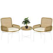 Outsunny Conjunto de Muebles de Jardín Juego de 3 Piezas Sillas y Mesa de Ratán con 2 Sillas 1 Mesa de Centro y Cojines para Terraza Patio Natural
