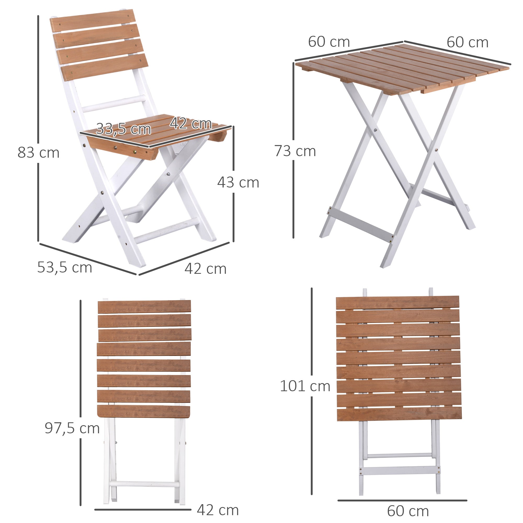 Outsunny Conjunto de Muebles de Jardín de 3 Piezas Muebles de Exterior Plegable con 1 Mesa y 2 Sillas de Madera para Terraza Patio Balcón Natural