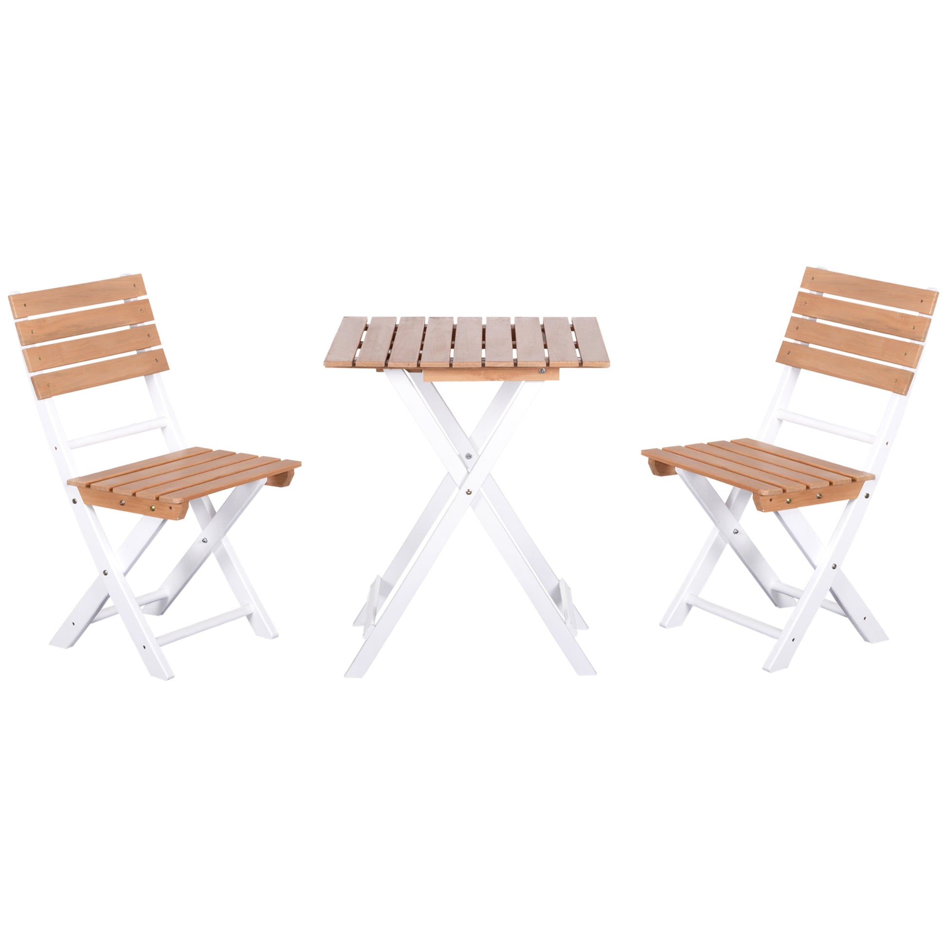 Outsunny Conjunto de Muebles de Jardín de 3 Piezas Muebles de Exterior Plegable con 1 Mesa y 2 Sillas de Madera para Terraza Patio Balcón Natural