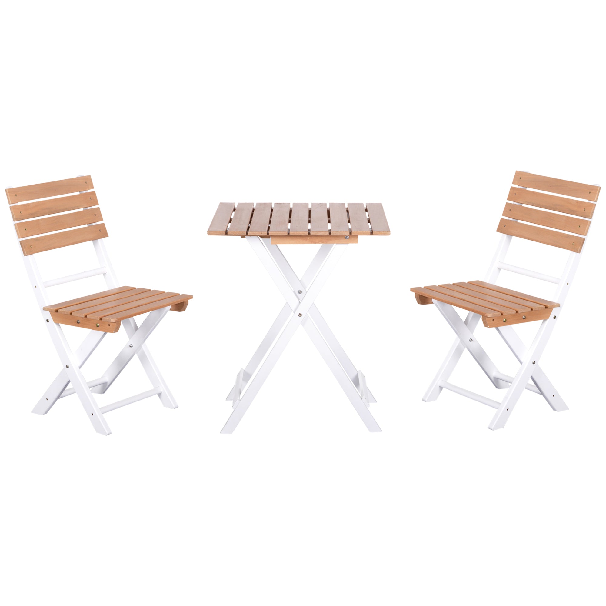 Outsunny Conjunto de Muebles de Jardín de 3 Piezas Muebles de Exterior Plegable con 1 Mesa y 2 Sillas de Madera para Terraza Patio Balcón Natural
