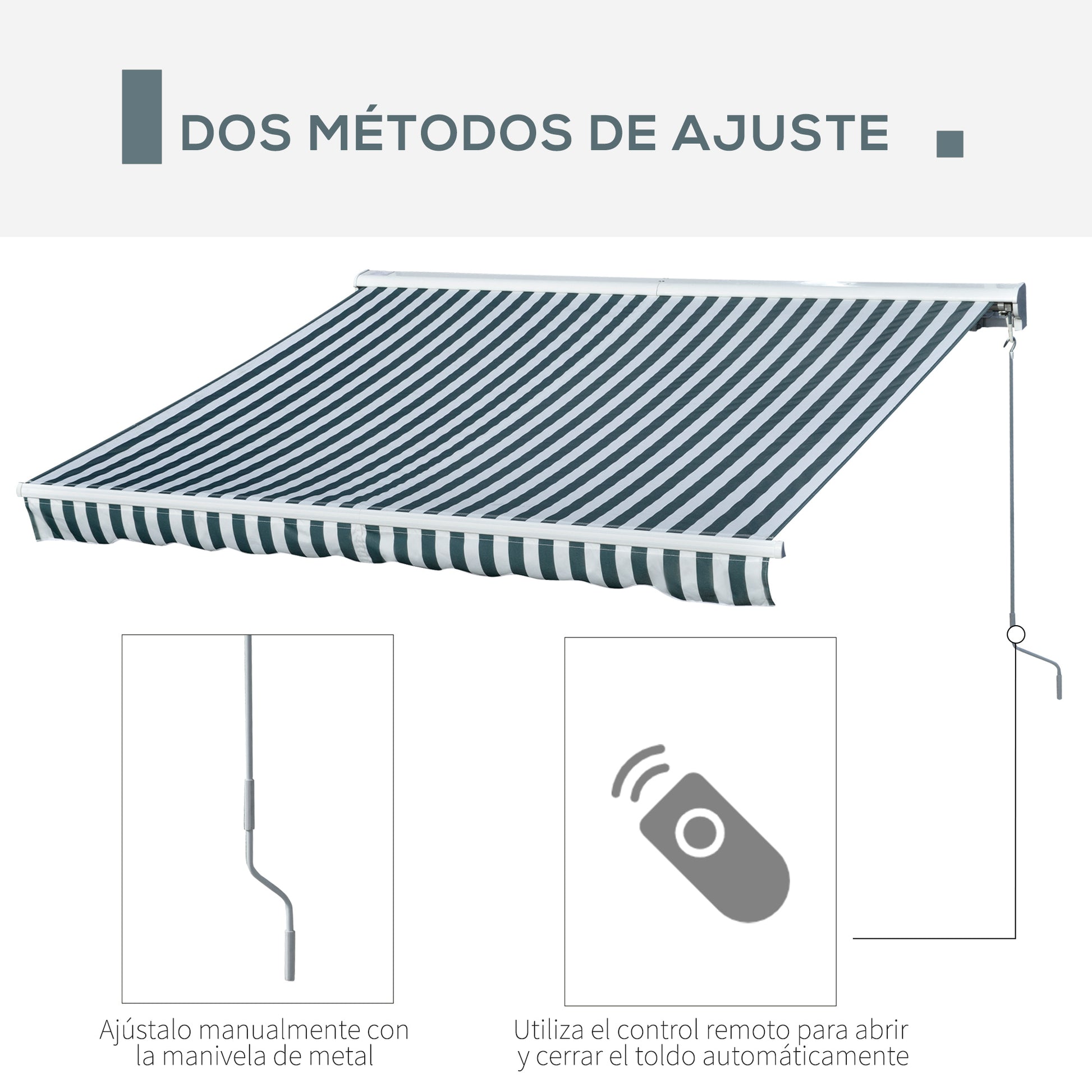 Outsunny Toldo Eléctrico Retráctil con Función Manual con Manivela y Mando a Distancia 300x250 cm para Ventanas Puertas de Rayas Verde y Blanco