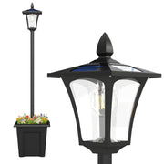 Outsunny Farola Solar Exterior de Jardín con Macetero, Luz Solar de Exterior LED, Poste de Aluminio, Impermeable IP44, Encendido/Apagado Automático, para Terraza, Patio, 33x33x160 cm, Negro