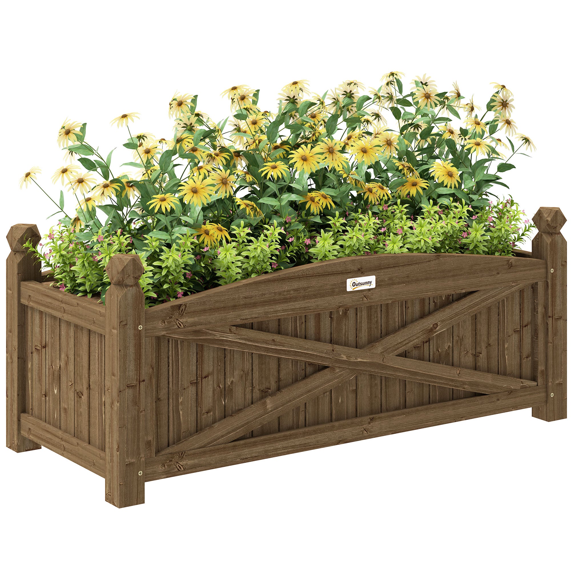 Outsunny Jardinera de Madera Elevada Huerto Urbano Madera para Cultivar Plantas Flores Hierba Jardinera Rectangular para Jardín Balcón Terraza 90x39x37 cm Café Oscuro