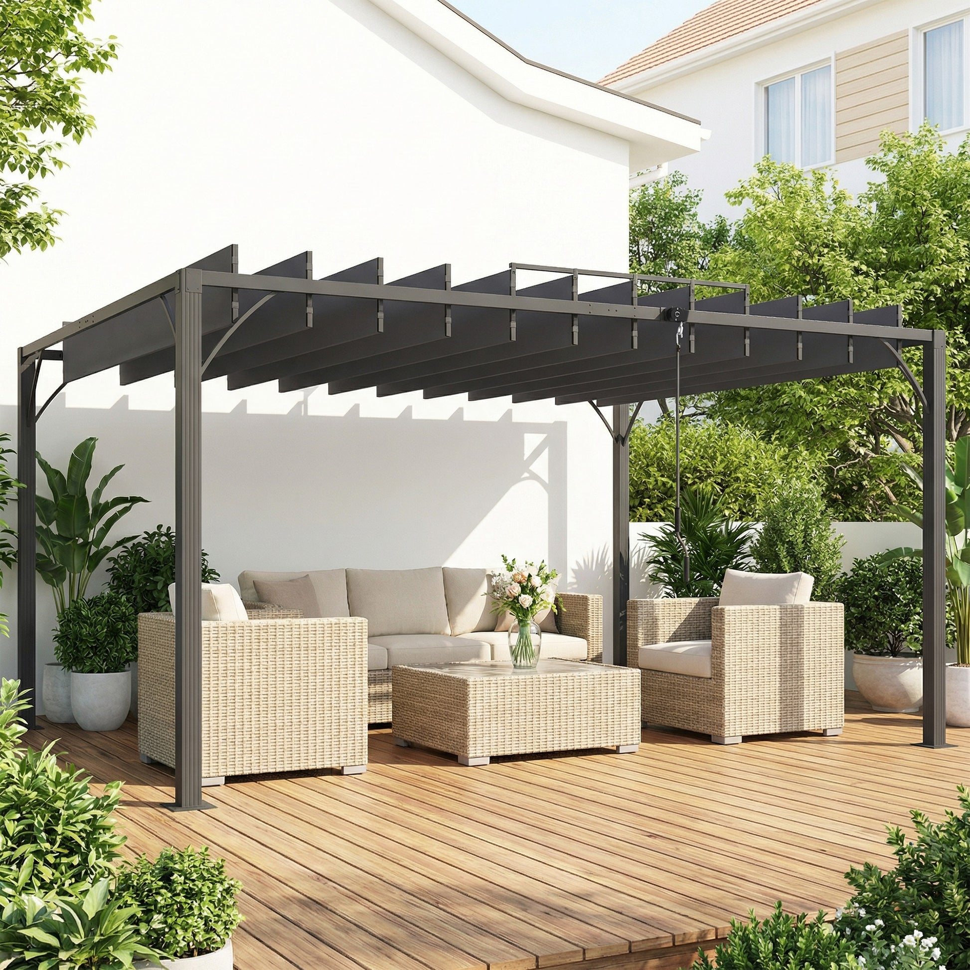 Outsunny Pérgola de Jardín 3x4 m, Cenador de Jardín con Techo de Lamas Orientables a 135°, Estructura de Aluminio, Protección UPF50+, Pabellón para Exterior, Patio, Terraza, Gris Oscuro