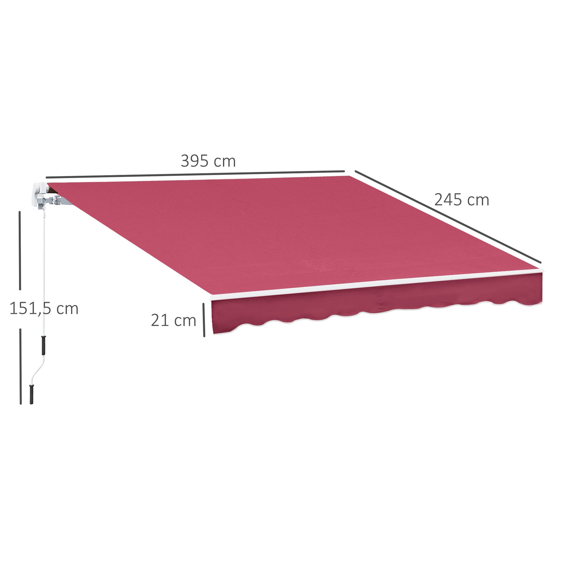 Outsunny Toldo Manual Retráctil 395x245 cm Toldo para Balcón con Manivela de Metal Impermeable y Anti-UV Toldo Enrollable de Exterior para Jardín Terraza Ventanas Rojo
