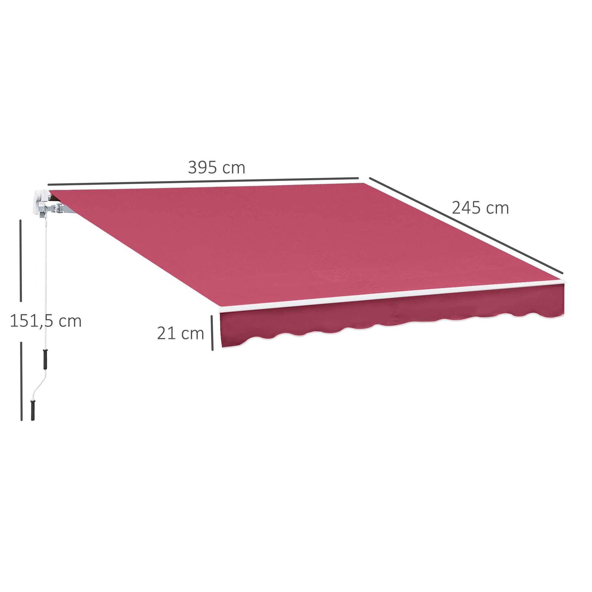 Outsunny Toldo Manual Retráctil 395x245 cm Toldo para Balcón con Manivela de Metal Impermeable y Anti-UV Toldo Enrollable de Exterior para Jardín Terraza Ventanas Rojo