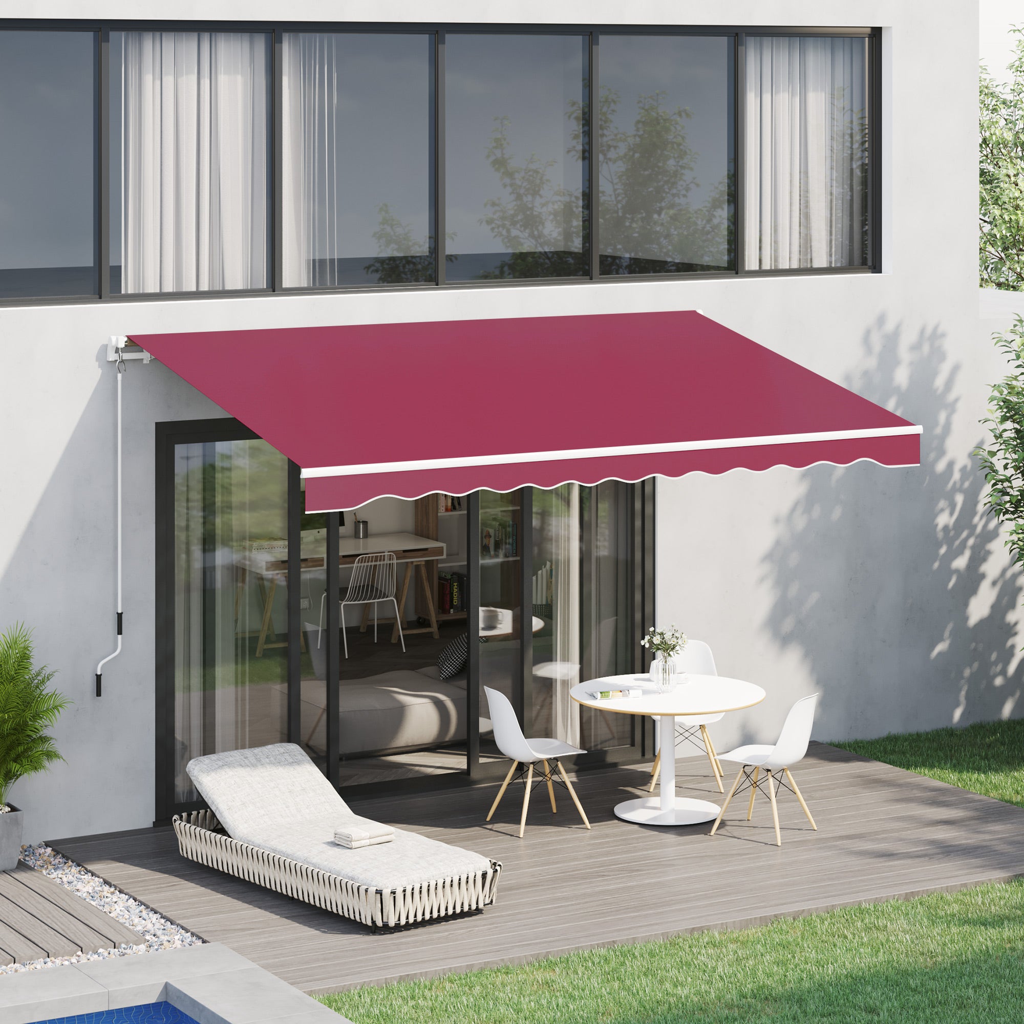 Outsunny Toldo Manual Retráctil 395x245 cm Toldo para Balcón con Manivela de Metal Impermeable y Anti-UV Toldo Enrollable de Exterior para Jardín Terraza Ventanas Rojo
