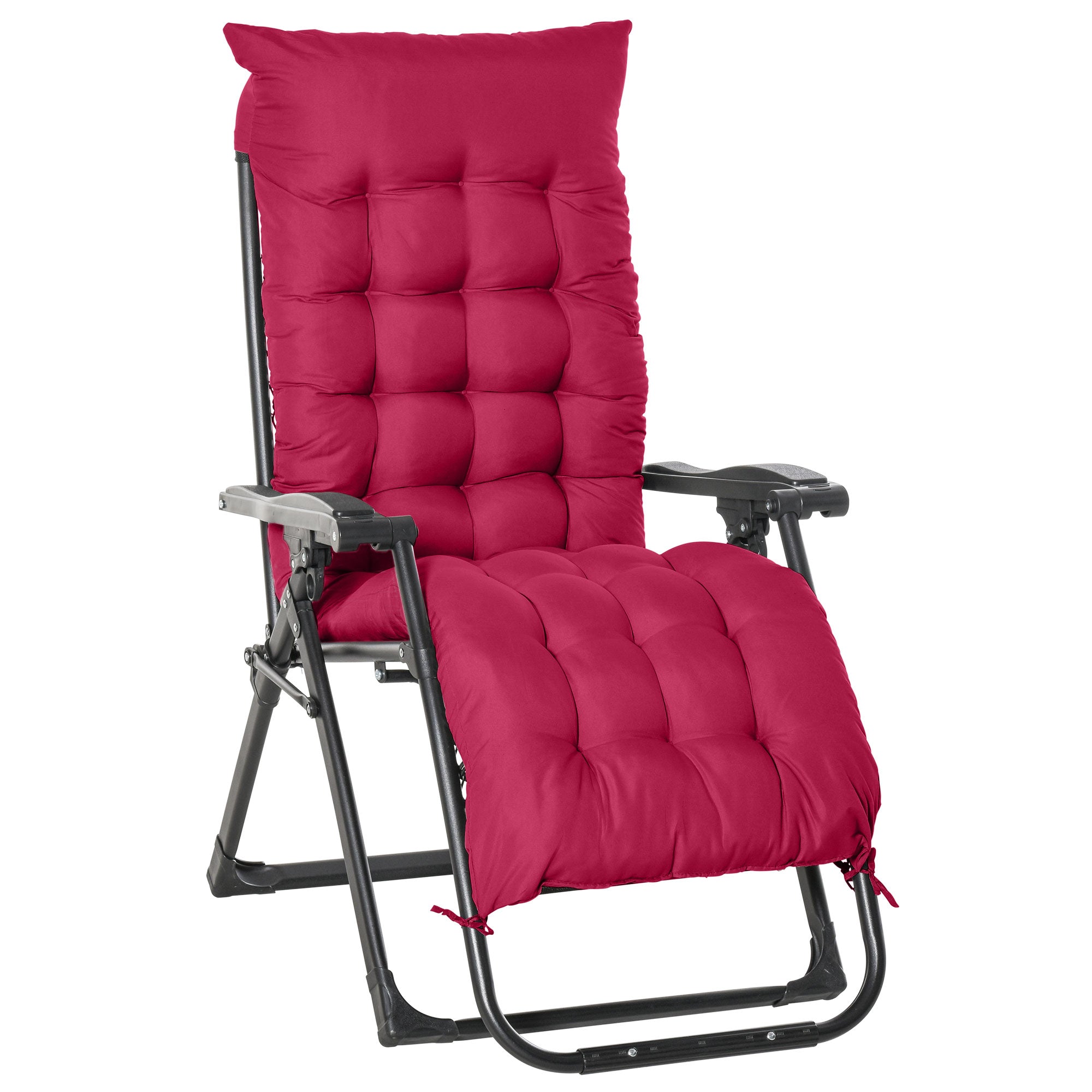 Outsunny Tumbona Plegable Silla Reclinable con Cojín Extraíble Acolchado de Texteline para Patio Playa Jardín Carga 120 kg 90x65x110 cm Rojo