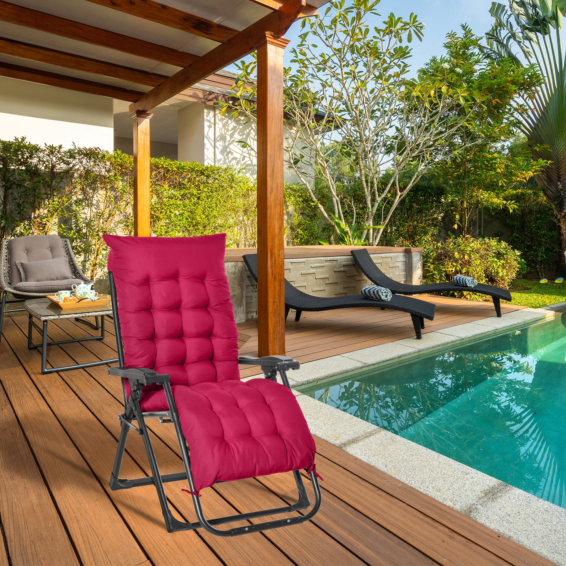 Outsunny Tumbona Plegable Silla Reclinable con Cojín Extraíble Acolchado de Texteline para Patio Playa Jardín Carga 120 kg 90x65x110 cm Rojo