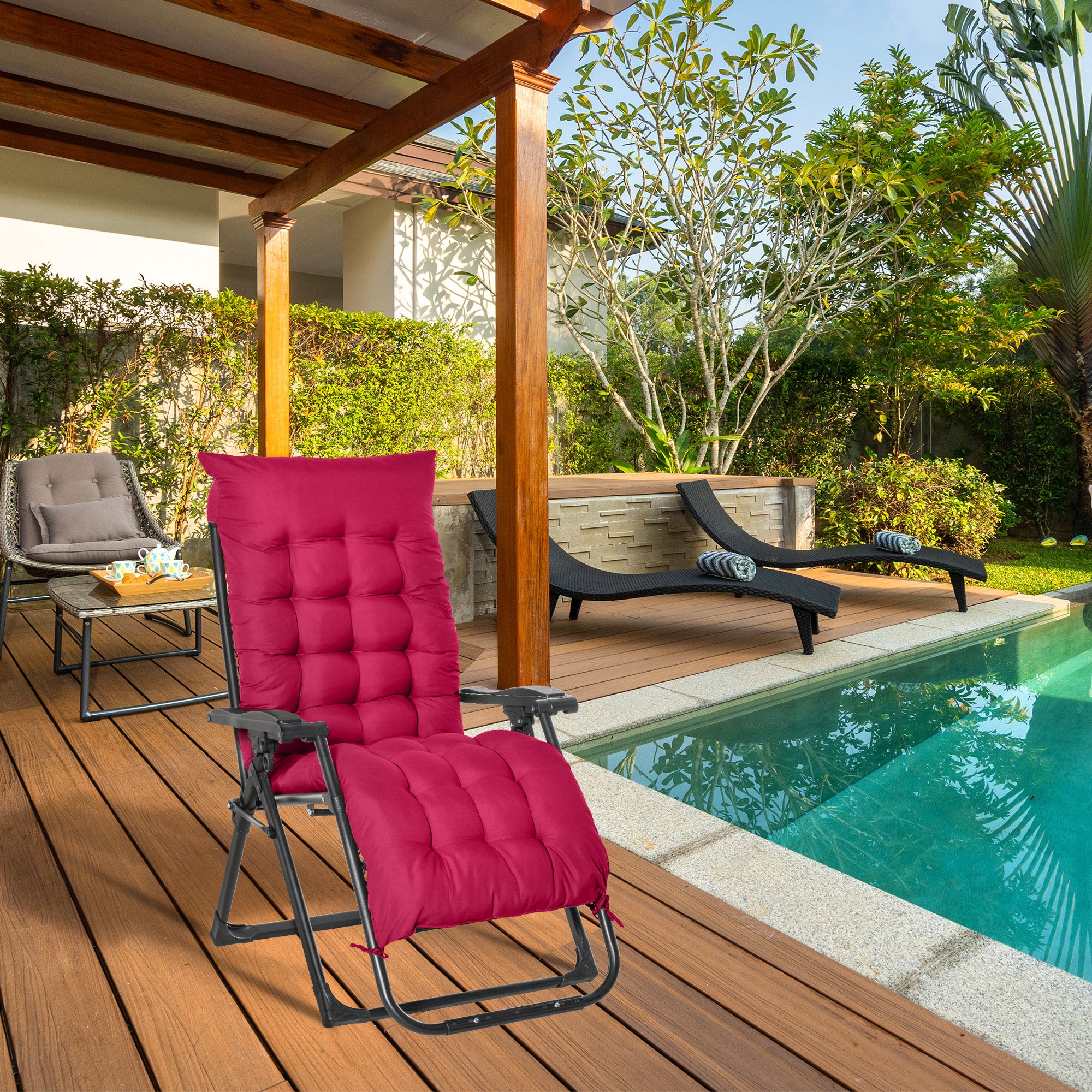 Outsunny Tumbona Plegable Silla Reclinable con Cojín Extraíble Acolchado de Texteline para Patio Playa Jardín Carga 120 kg 90x65x110 cm Rojo