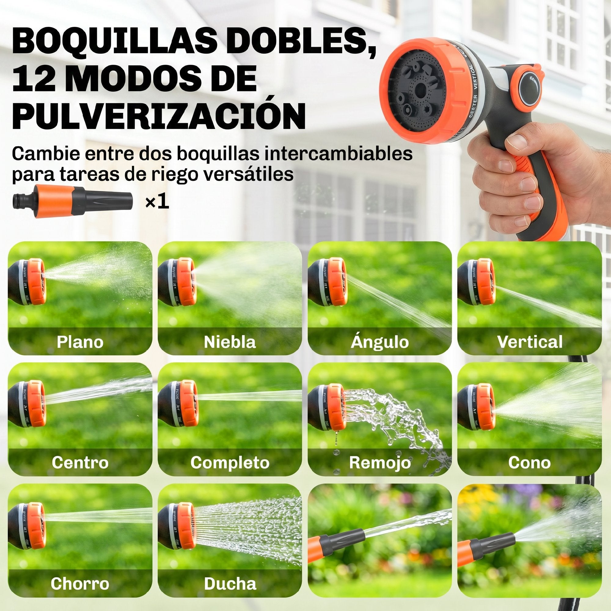Outsunny Enrollador de Manguera para Jardín 23+2 m con 12 Modos de Rociado, Carrete de Manguera de Jardín de Pared con Bloqueo Automático y Retracción Controlada, Soporte Orientable 180°, Naranja