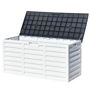 Outsunny Baúl de Almacenamiento Exterior 260L con Asas y Ruedas Incorporados Ojos de candado Arcón para Patio Jardín Piscina 112x49x53,5 cm Blanco