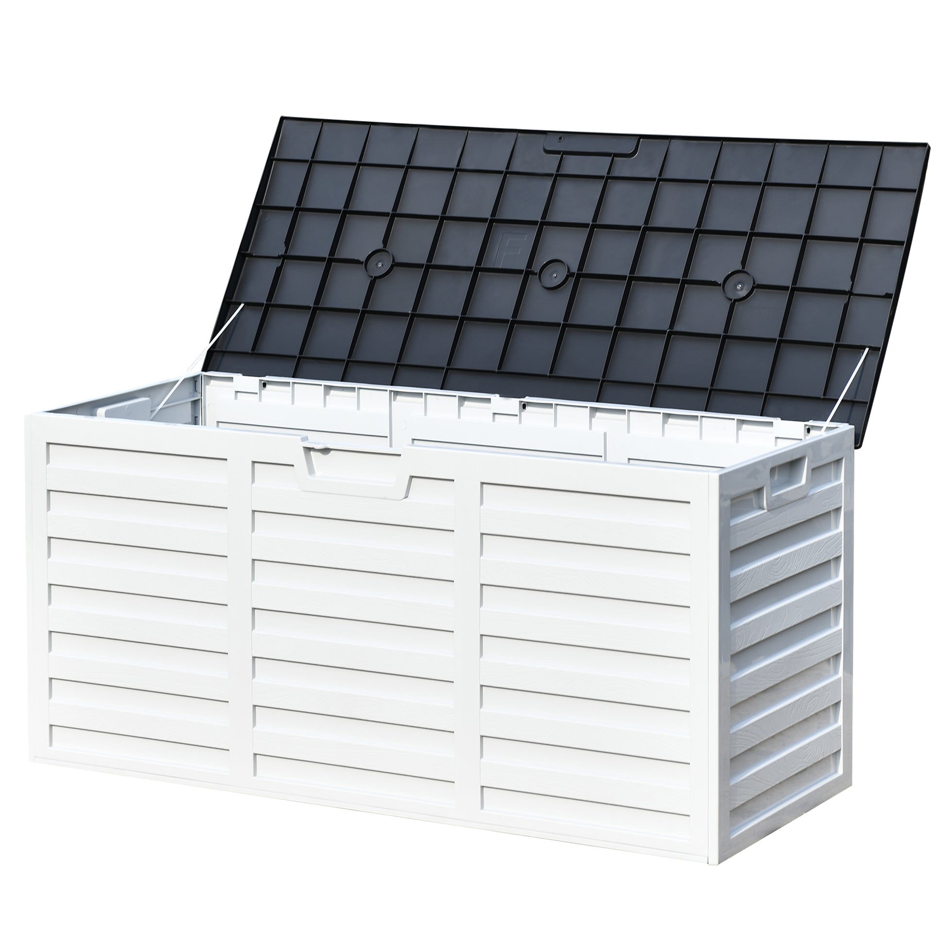 Outsunny Baúl de Almacenamiento Exterior 260L con Asas y Ruedas Incorporados Ojos de candado Arcón para Patio Jardín Piscina 112x49x53,5 cm Blanco