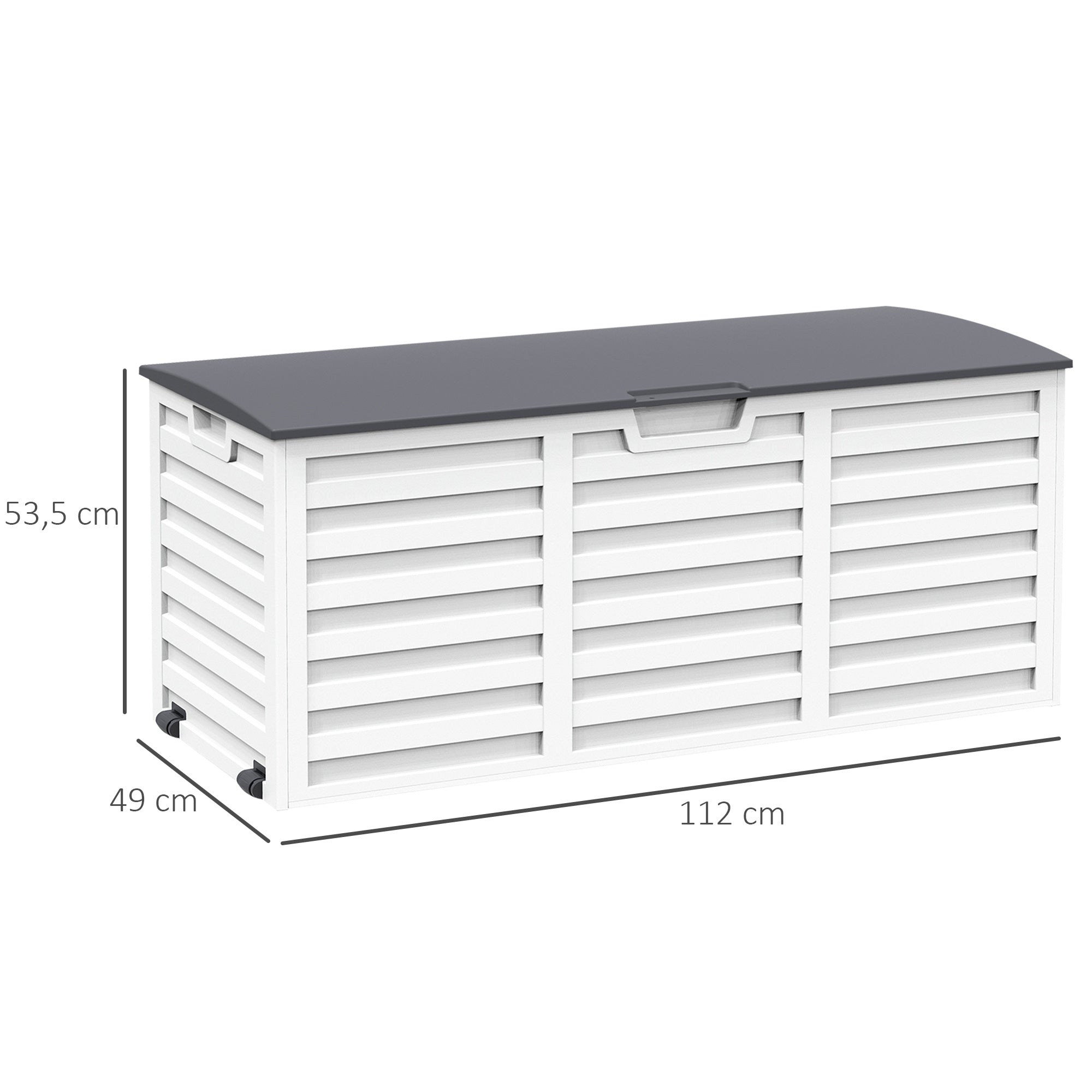 Outsunny Baúl de Almacenamiento Exterior 260L con Asas y Ruedas Incorporados Ojos de candado Arcón para Patio Jardín Piscina 112x49x53,5 cm Blanco