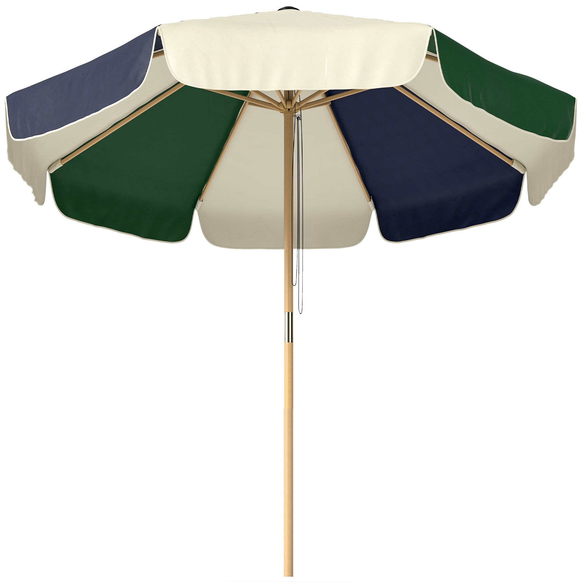 Outsunny Sombrilla Terraza Exterior, Ø2,3 m, Sombrilla de Jardín con Marco de Efecto Madera, Polea con Cuerda, Dosel Bicolor, UPF30+, Parasol para Playa, Patio, Terraza, Verde Oscuro