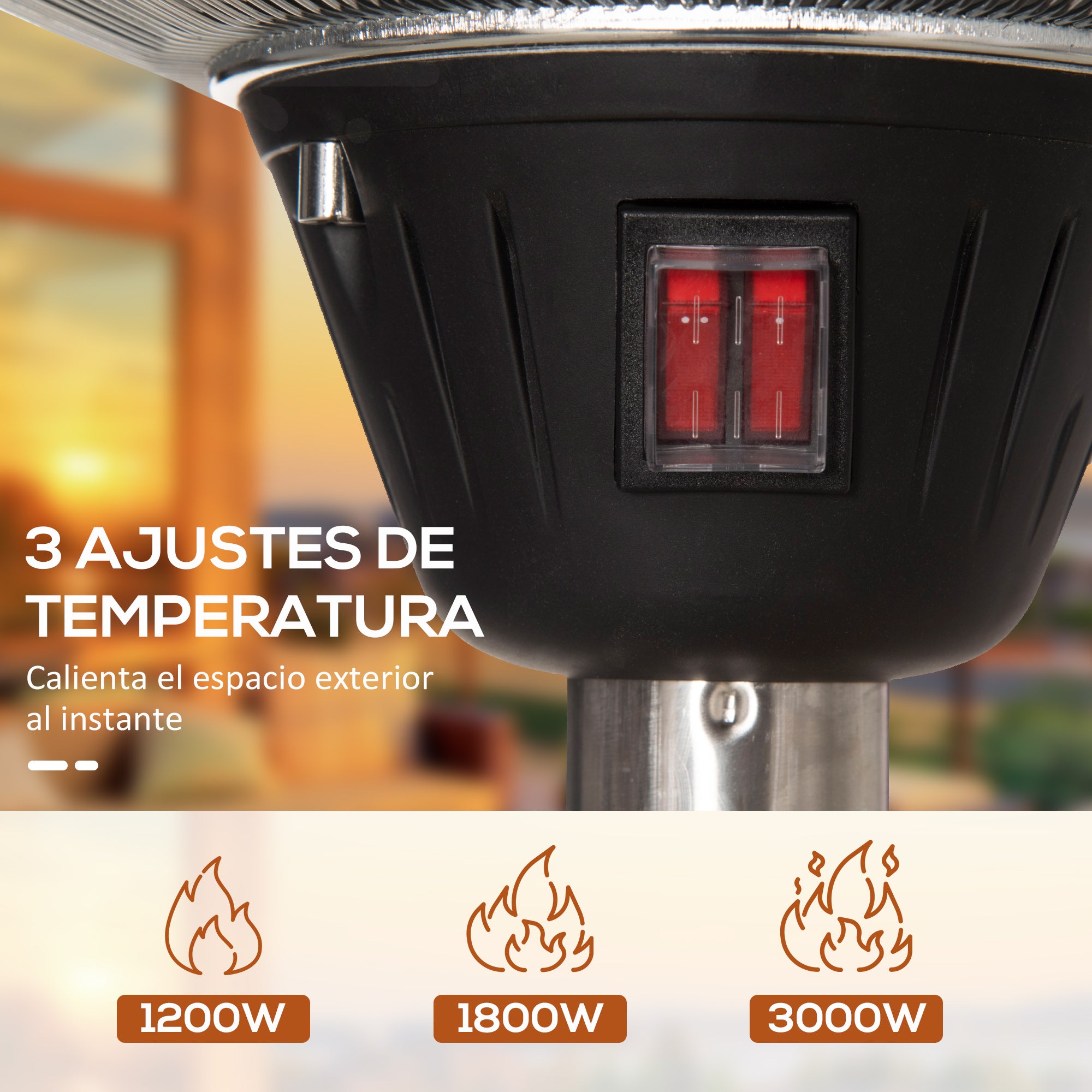 Outsunny Calefactor de Pie de Exterior 1200/1800/3000W Estufa de Infrarrojos con 3 Niveles de Calor Altura Ajustable Protección IP44 para Terraza Patio Aluminio Acero Inoxidable Ø58,5x160-200 cm Plata