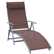 Outsunny Tumbona Plegable Tumbona de Jardín con Respaldo Ajustable en 7 Niveles Almohada y Reposabrazos Carga 165 kg para Piscina Terraza Camping 137x63,5x100,5 cm Marrón