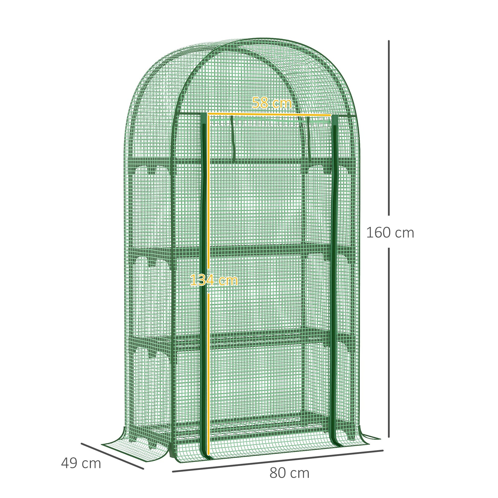 Outsunny Invernadero de Jardín con 4 Estantes Metálicos Puerta Enrollable y Cubierta de PE Vivero Casero de Terraza para Cultivo Plantas Flores Macetas 80x49x160 cm Verde