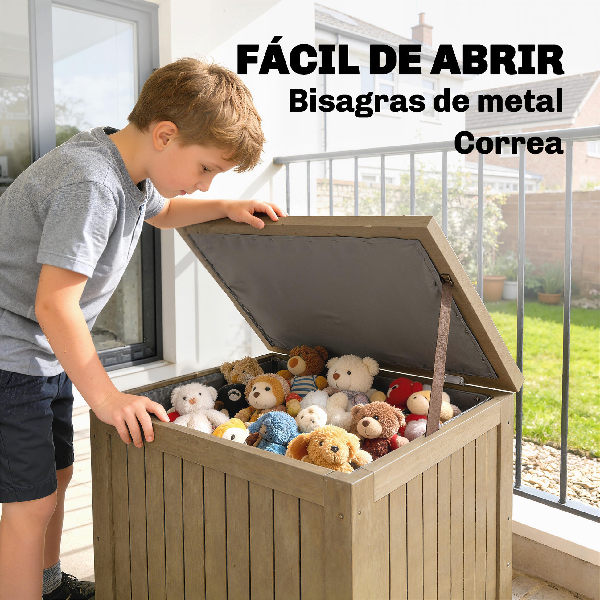 Outsunny Arcón Exterior de Madera, 130L, Baúl Almacenaje Exterior con Forro, Tapa con Bisagras y Correa, Impermeable, Resistente a la Intemperie, para Jardín, Terraza, Patio, 63x51x58,5 cm, Marrón