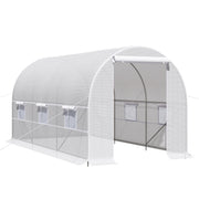 Outsunny Invernadero de Exterior 4x2x2 m Invernadero de Túnel con 6 Ventanas de Malla y Puerta Enrollable con Cremallera Invernadero de Huerto Anti-UV para Patio Jardín Blanco