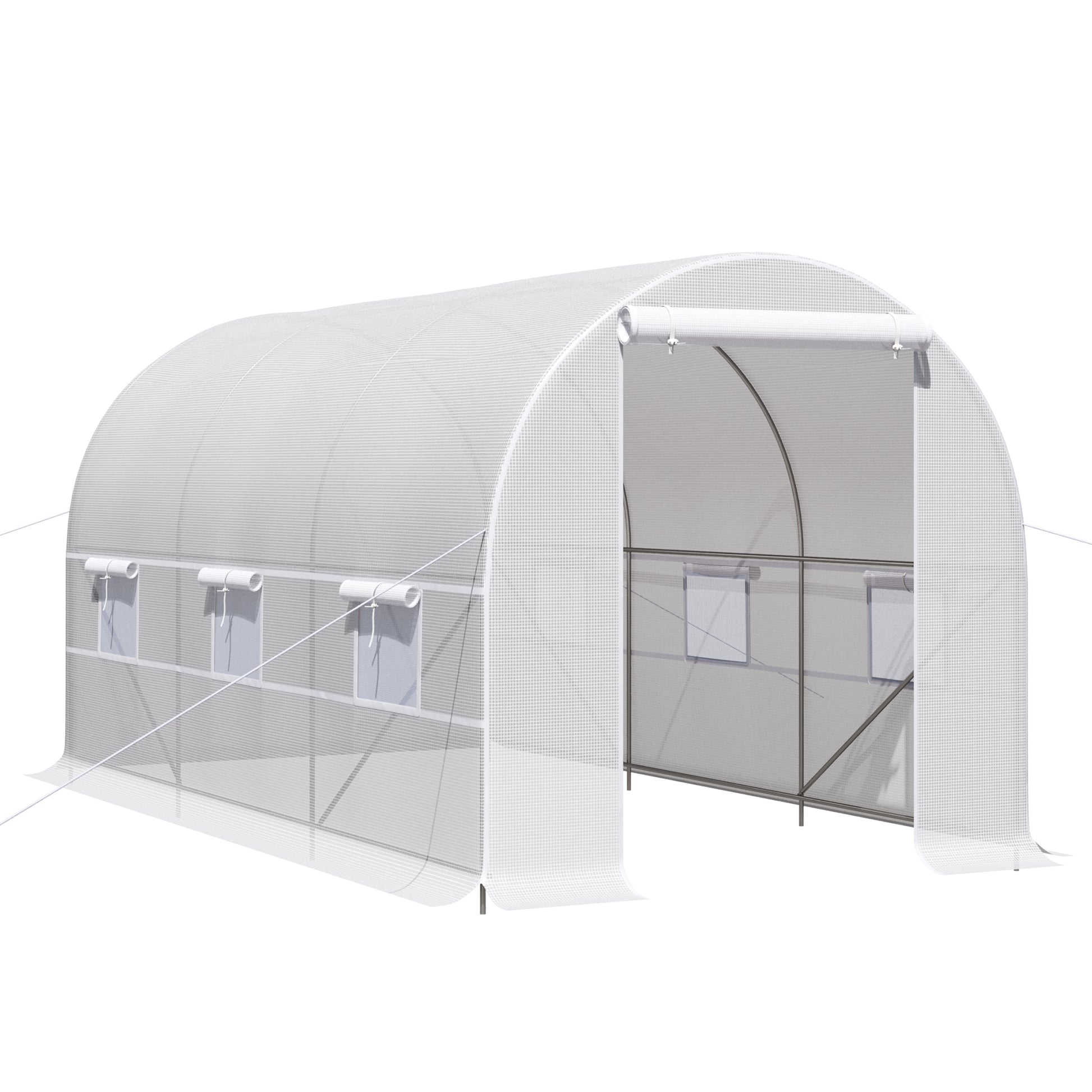 Outsunny Invernadero de Exterior 4x2x2 m Invernadero de Túnel con 6 Ventanas de Malla y Puerta Enrollable con Cremallera Invernadero de Huerto Anti-UV para Patio Jardín Blanco