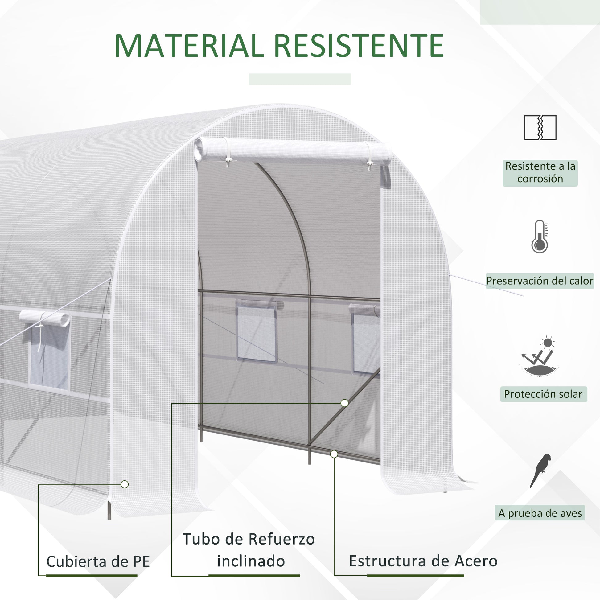 Outsunny Invernadero de Exterior 4x2x2 m Invernadero de Túnel con 6 Ventanas de Malla y Puerta Enrollable con Cremallera Invernadero de Huerto Anti-UV para Patio Jardín Blanco