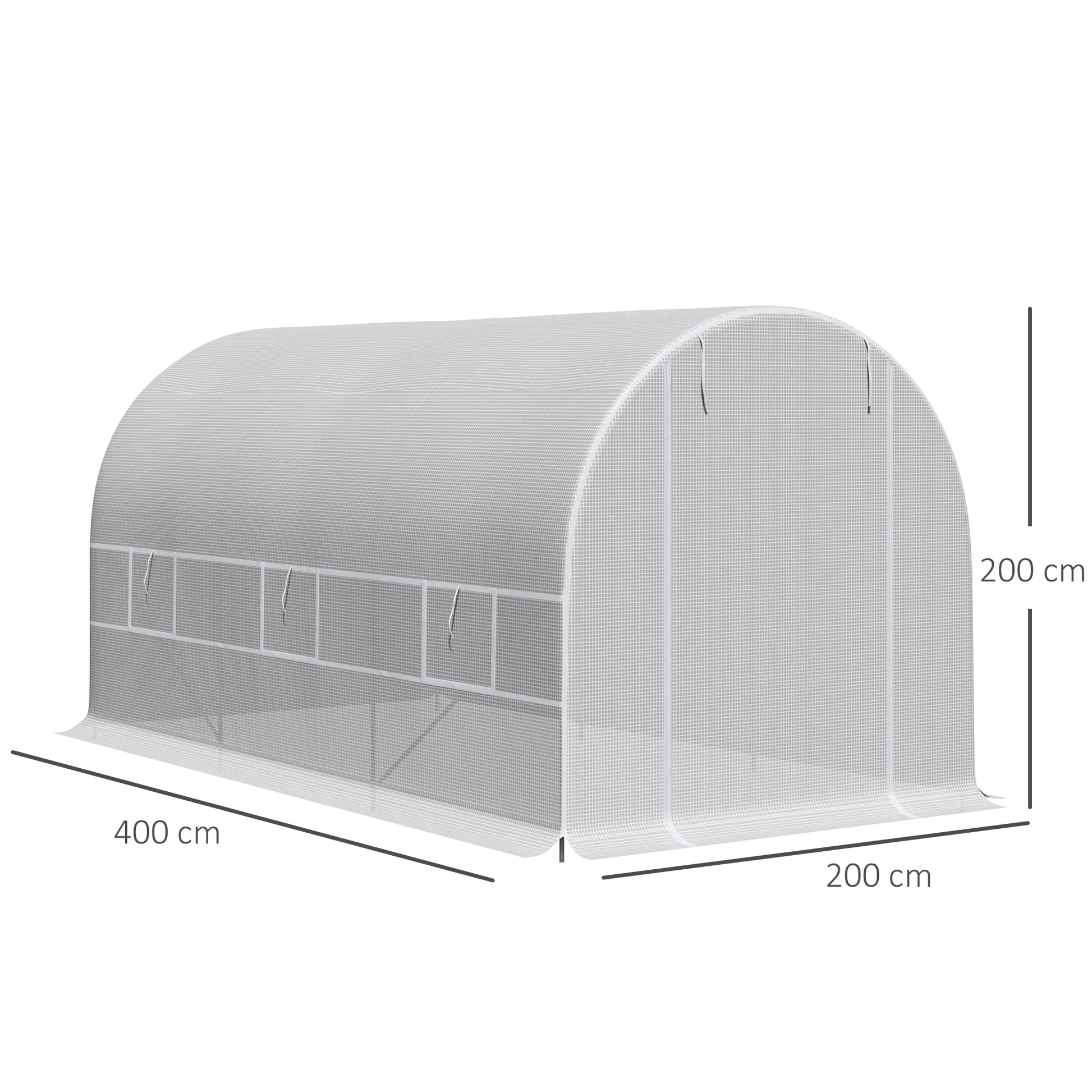 Outsunny Invernadero de Exterior 4x2x2 m Invernadero de Túnel con 6 Ventanas de Malla y Puerta Enrollable con Cremallera Invernadero de Huerto Anti-UV para Patio Jardín Blanco