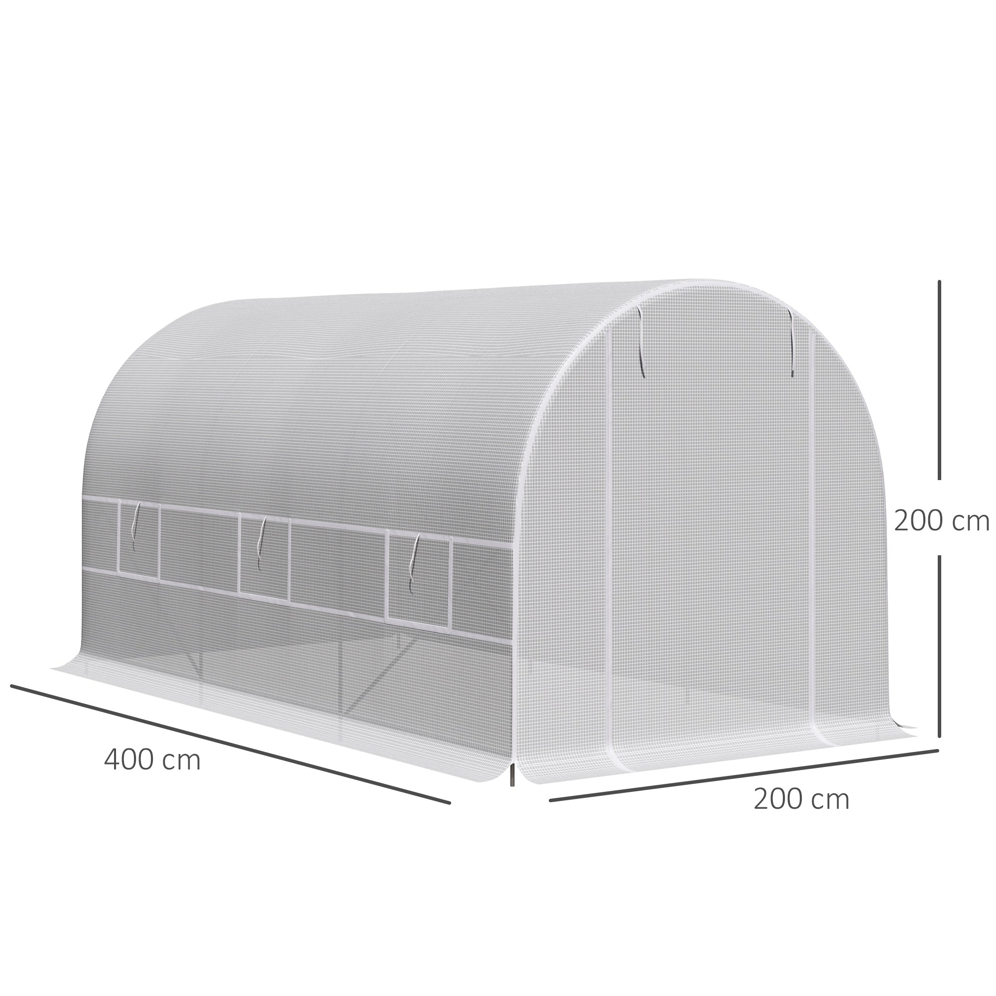 Outsunny Invernadero de Exterior 4x2x2 m Invernadero de Túnel con 6 Ventanas de Malla y Puerta Enrollable con Cremallera Invernadero de Huerto Anti-UV para Patio Jardín Blanco