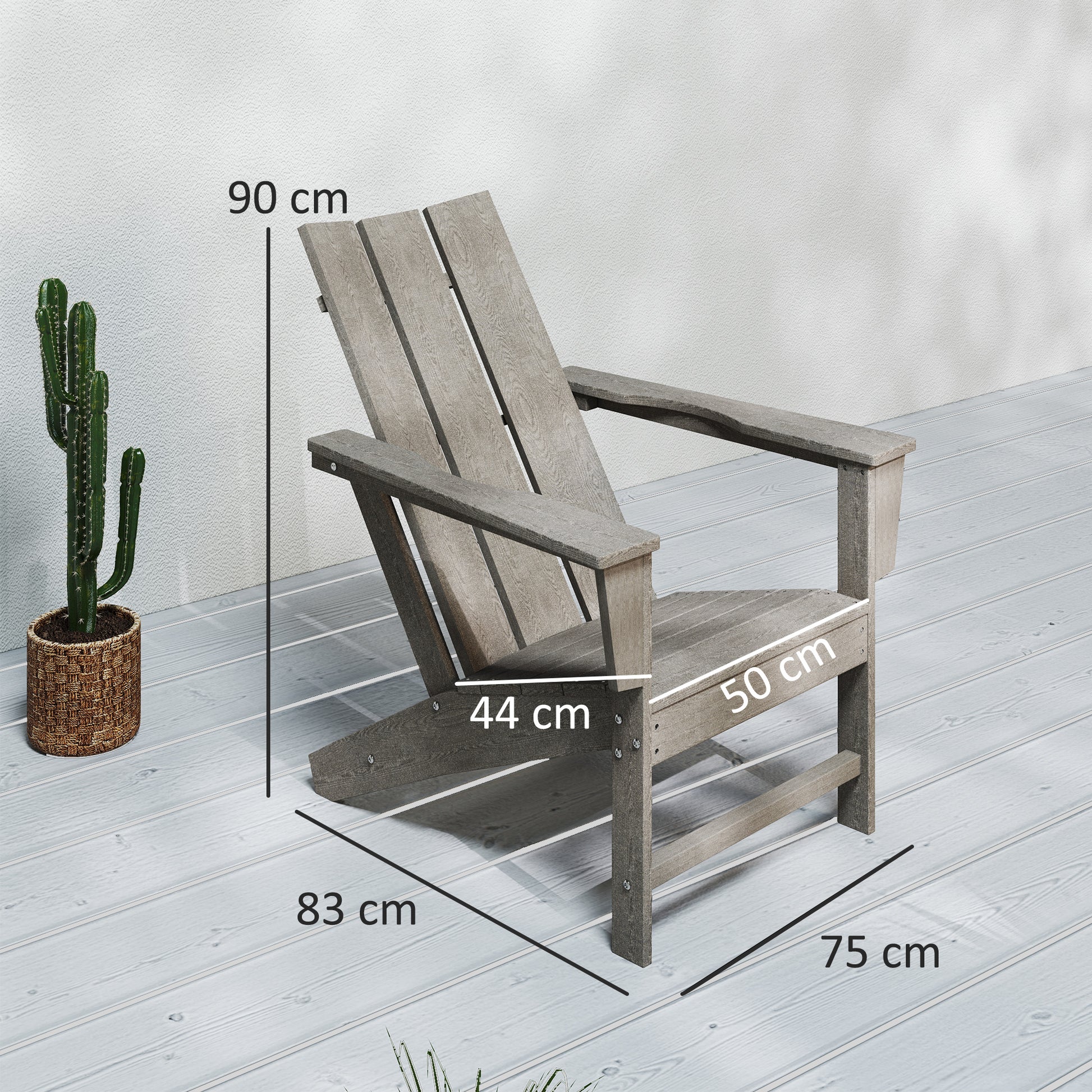 Outsunny Silla Adirondack Exterior Silla de Jardín con Asiento Extra Ancho Carga 120 kg para Patio Terraza Balcón 75x83x90 cm Gris Oscuro