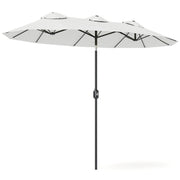 Outsunny Sombrilla Doble 2,95x1,52 m, Sombrilla Terraza Exterior con Inclinación 45°, Manivela Manual, Orificios de Ventilación, Impermeable, Parasol para Jardín, Terraza, Patio y Piscina, Crema