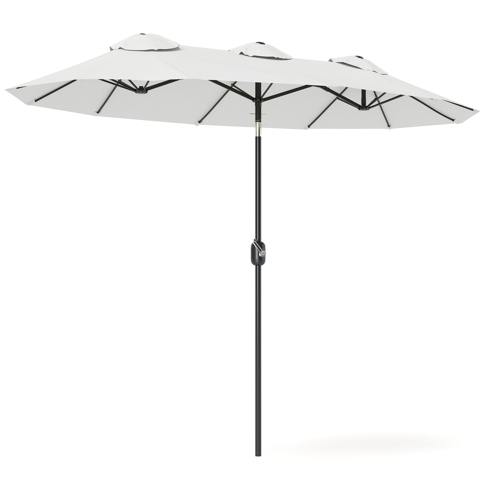 Outsunny Sombrilla Doble 2,95x1,52 m, Sombrilla Terraza Exterior con Inclinación 45°, Manivela Manual, Orificios de Ventilación, Impermeable, Parasol para Jardín, Terraza, Patio y Piscina, Crema