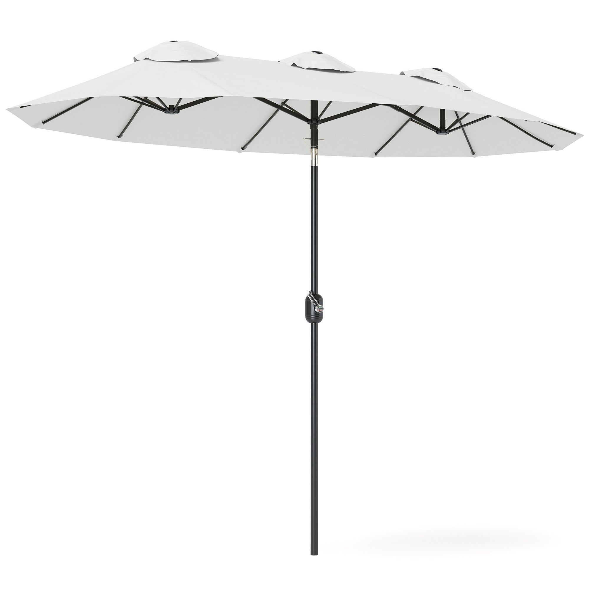 Outsunny Sombrilla Doble 2,95x1,52 m, Sombrilla Terraza Exterior con Inclinación 45°, Manivela Manual, Orificios de Ventilación, Impermeable, Parasol para Jardín, Terraza, Patio y Piscina, Crema