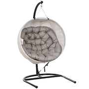 Outsunny Silla Colgante Huevo con Soporte Columpio de Jardín Exterior con Cesta Plegable de Malla Doble Cojín y Portavasos Columpio Colgante para Interior y Exterior Carga 120 kg Arena y Negro