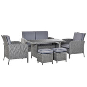 Outsunny Conjunto de Muebles de Jardín 6 Piezas de Ratán con Mesa de Centro Sofá Doble 2 Sillones Individuales 2 Taburetes con Cojines para Patio Porche Terraza Gris
