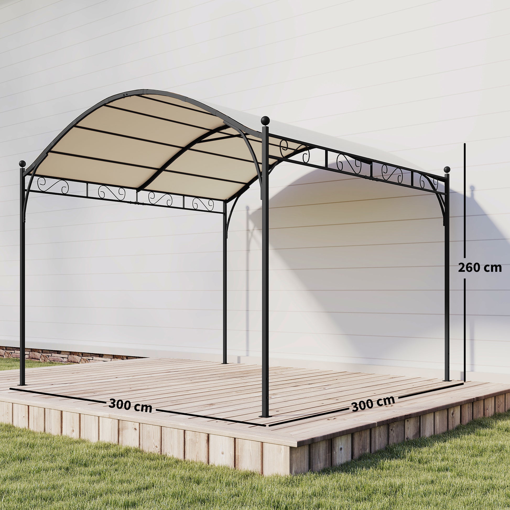 Outsunny Pérgola de Jardín 3x3 m, Cenador de Jardín con Techo Arqueado, Dosel UV30+ y Estructura de Metal Galvanizado, Pabellón para Exterior, Patio, Terraza, Blanco Crema
