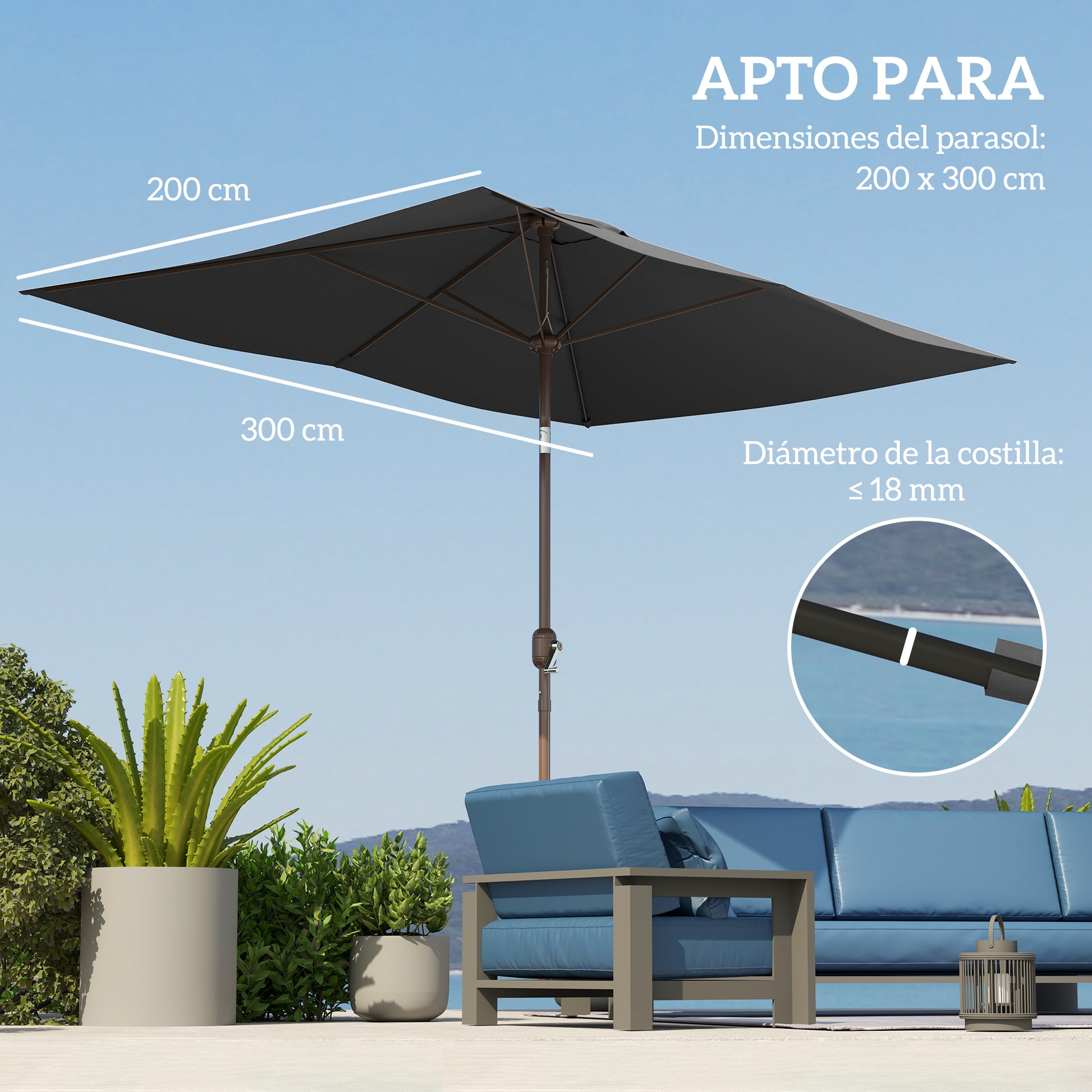 Outsunny Toldo de Recambio de Sombrilla de 3x2 m Toldo de Repuesto para Sombrilla de Patio con Ventilación Superior Protección UV 50+ Cubierta de Repuesto para Parasol para Exteriores Gris Oscuro