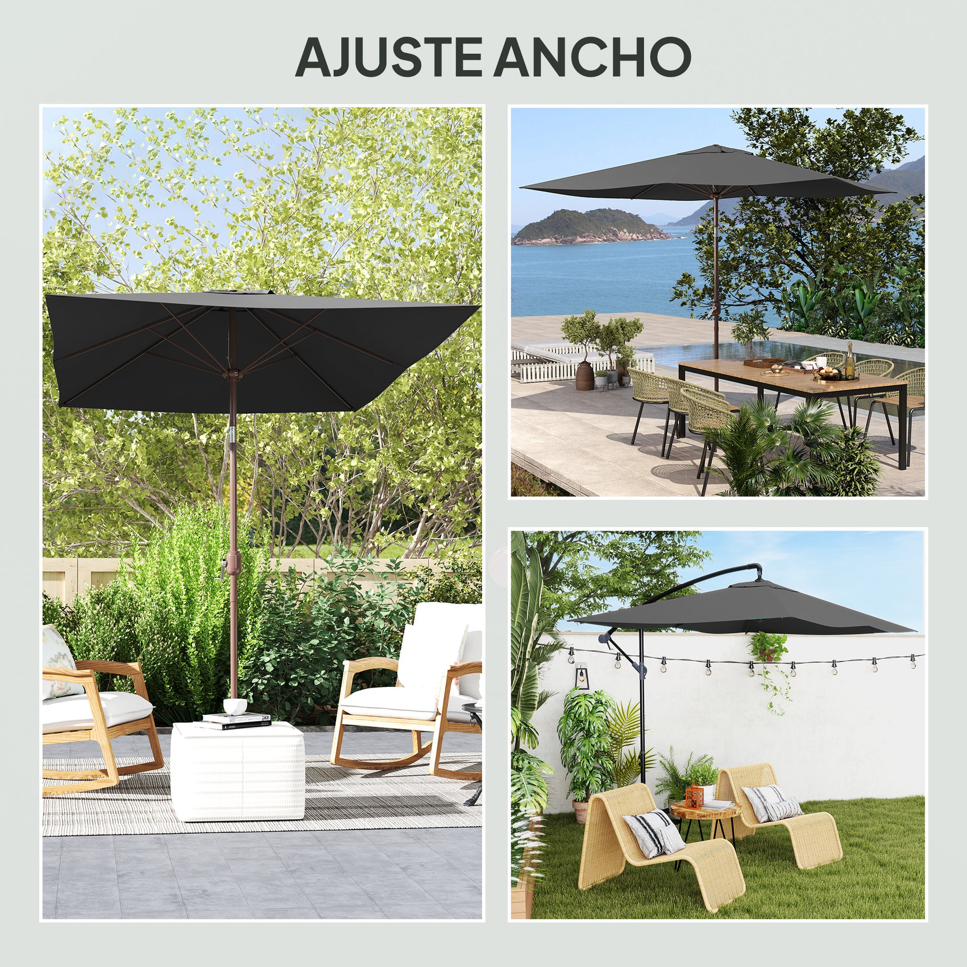 Outsunny Toldo de Recambio de Sombrilla de 3x2 m Toldo de Repuesto para Sombrilla de Patio con Ventilación Superior Protección UV 50+ Cubierta de Repuesto para Parasol para Exteriores Gris Oscuro